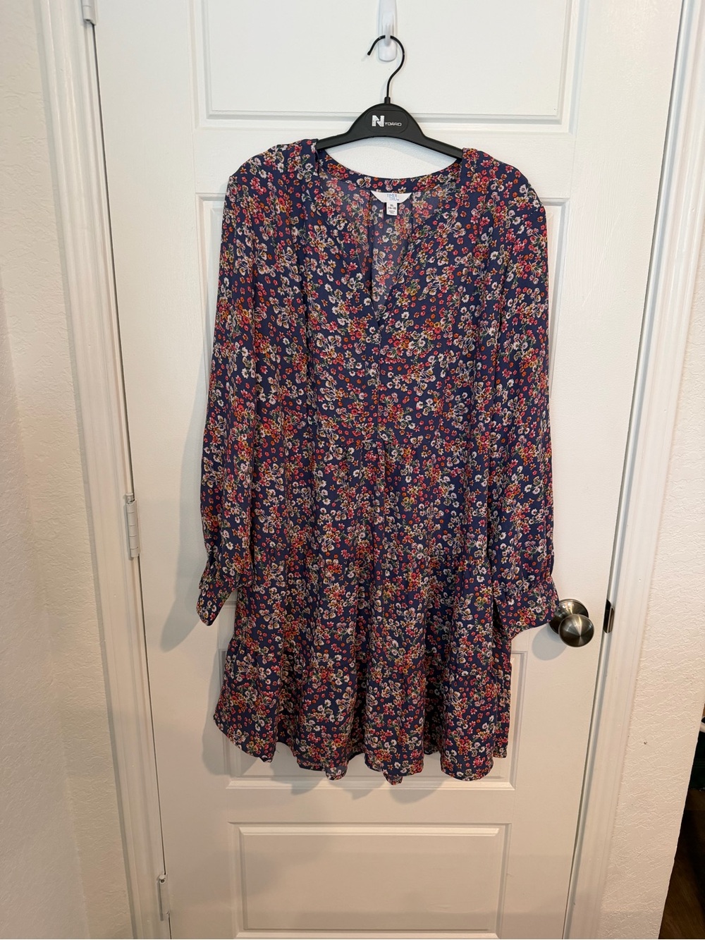 Time and Tru Navy Floral Long-Sleeve Tiered Dress